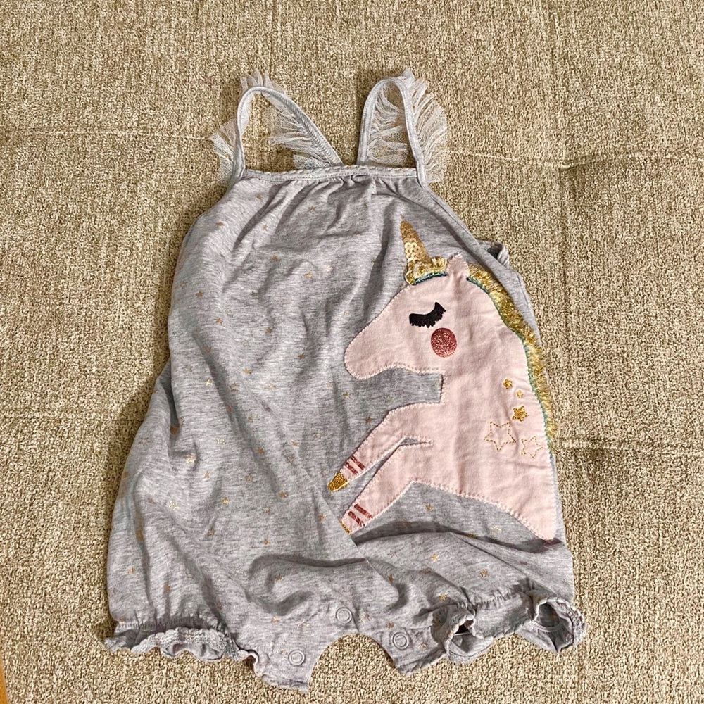 MUD PIE pink unicorn and stars grey romper